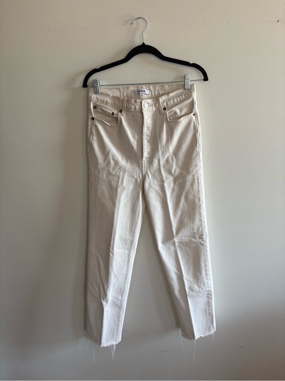 Re/Done Cream High-Rise Straight Jeans - Picture 2 of 4